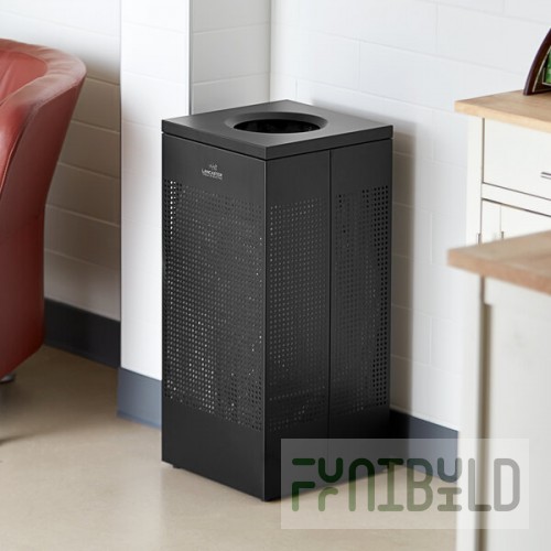 Lancaster Table & Seating 16 Gallon Black Perforated Powder-Coated Metal Square Decorative Trash Can