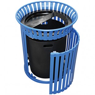 Wausau Tile MF3223 36 Gallon Flat Steel Round Outdoor Trash Can with Aluminum Ash-N-Trash Lid and Side Door