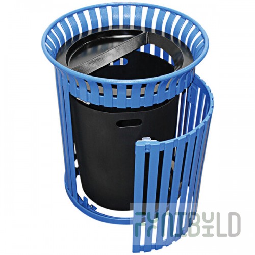 Wausau Tile MF3223 36 Gallon Flat Steel Round Outdoor Trash Can with Aluminum Ash-N-Trash Lid and Side Door