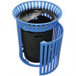 Wausau Tile MF3223 36 Gallon Flat Steel Round Outdoor Trash Can with Aluminum Ash-N-Trash Lid and Side Door Wausau Tile MF3223 36 Gallon Flat Steel Round Outdoor Trash Can with Aluminum Ash-N-Trash Lid and Side Door
