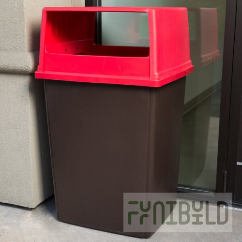Rubbermaid® Glutton 56 Gallon Brown Rectangular Trash Can and Red Lid