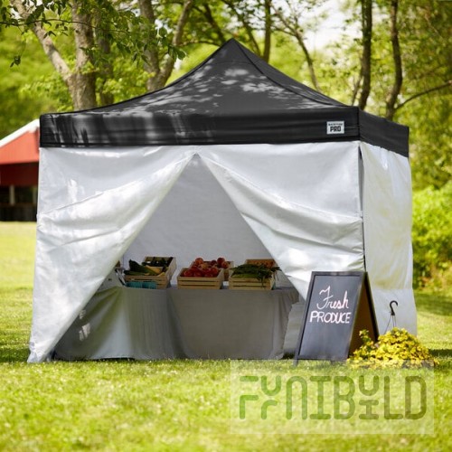 Backyard Pro Courtyard Series 10' x 10' Black Straight Leg Aluminum Instant Pop Up Canopy Tent Deluxe Kit with 4 Side Walls