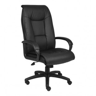 Boss Black LeatherPlus High-Back Executive Chair with Padded Loop Arms and Pillow-Top Cushions Boss Black LeatherPlus High-Back Executive Chair with Padded Loop Arms and Pillow-Top Cushions