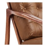 QA Group Mid-Century Modern Brown Faux Leather Oversized Tufted Lordelo Lounge Chair with Natural Wooden Frame