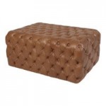 QA Group Mid-Century Modern Brown Faux Leather Oversized Tufted Lordelo Lounge Chair with Natural Wooden Frame