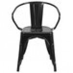 Flash Furniture CH-31270-BK-GG Black Stackable Galvanized Steel Chair with Arms, Vertical Slat Back, and Drain Hole Seat