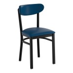 Lancaster Table & Seating Boomerang Black Finish Chair with Navy Vinyl Seat and Back Lancaster Table & Seating Boomerang Black Finish Chair with Navy Vinyl Seat and Back
