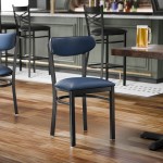 Lancaster Table & Seating Boomerang Black Finish Chair with Navy Vinyl Seat and Back Lancaster Table & Seating Boomerang Black Finish Chair with Navy Vinyl Seat and Back