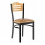 Lancaster Table & Seating Black Finish Side Chair with Light Brown Vinyl Seat and Natural Wood Back - Assembled Lancaster Table & Seating Black Finish Side Chair with Light Brown Vinyl Seat and Natural Wood Back - Assembled