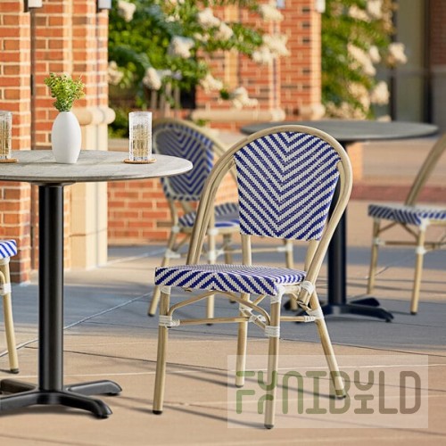 Lancaster Table & Seating Bistro Blue and White Teslin Outdoor Side Chair