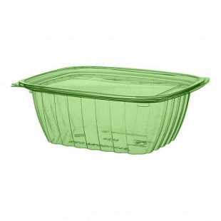 Eco-Products Veridian 32 oz. Compostable Rectangular Green PLA Plastic Deli Container with Flat Lid - 200/Case