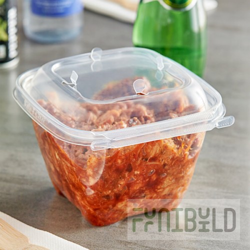 Inline Plastics Safe-T-Chef 32 oz. Tamper-Resistant, Tamper-Evident Vented Square Hinged Container with Dome Lid - 224/Case