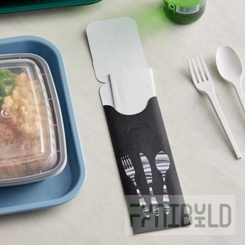 Dinex Black Enjoy Paper Cutlery Caddy with Napkin - 600/Case