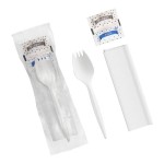 Choice Medium Weight White Wrapped Polypropylene Plastic Spork, Napkin, and Salt / Pepper Packets Kit - 500/Case Choice Medium Weight White Wrapped Polypropylene Plastic Spork, Napkin, and Salt / Pepper Packets Kit - 500/Case