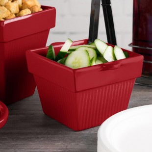 TableCraft CW1460R 1.5 Qt. Red Cast Aluminum Square Condiment Bowl TableCraft CW1460R 1.5 Qt. Red Cast Aluminum Square Condiment Bowl