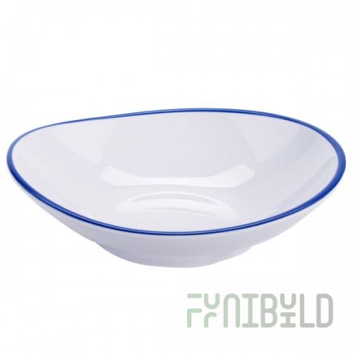 GET B-100-W/CB Settlement Bistro 10 oz. White Enamelware Melamine Shallow Bowl with Cobalt Blue Trim - 24/Case