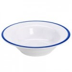 GET B-100-W/CB Settlement Bistro 10 oz. White Enamelware Melamine Shallow Bowl with Cobalt Blue Trim - 24/Case GET B-100-W/CB Settlement Bistro 10 oz. White Enamelware Melamine Shallow Bowl with Cobalt Blue Trim - 24/Case