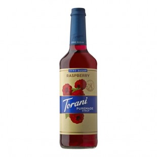 Torani Puremade Sugar-Free Raspberry Flavoring Syrup 750 mL Glass Bottle - 4/Case