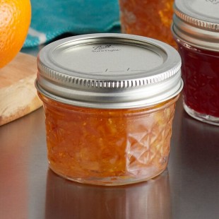 Ball 1440080400 4 oz. Quilted Crystal Regular Mouth Glass Canning Jar with Silver Metal Lid and Band - 12/Case