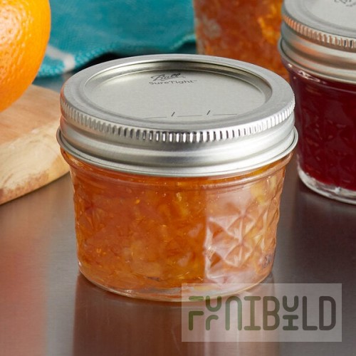 Ball 1440080400 4 oz. Quilted Crystal Regular Mouth Glass Canning Jar with Silver Metal Lid and Band - 12/Case