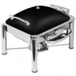 Eastern Tabletop 3964PLMB Crown 4 Qt. Square Black Coated Stainless Steel Induction Chafer with Pillar'd Legs and Hinged Dome Cover Eastern Tabletop 3964PLMB Crown 4 Qt. Square Black Coated Stainless Steel Induction Chafer with Pillar'd Legs and Hinged Dome Cover