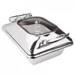 Eastern Tabletop 3964PLMB Crown 4 Qt. Square Black Coated Stainless Steel Induction Chafer with Pillar'd Legs and Hinged Dome Cover Eastern Tabletop 3964PLMB Crown 4 Qt. Square Black Coated Stainless Steel Induction Chafer with Pillar'd Legs and Hinged Dome Cover