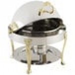 Bon Chef 17014 Petite 3 Qt. Dripless Round Stainless Steel with Brass Accents Roll Top Chafer with Renaissance Legs Bon Chef 17014 Petite 3 Qt. Dripless Round Stainless Steel with Brass Accents Roll Top Chafer with Renaissance Legs