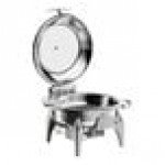 Acopa Voyage 6 Qt. Round Stainless Steel Induction / Traditional Dual-Purpose Chafer with Glass Top, Soft-Close Lid, and Stand with Fuel Holder