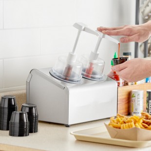 Steril-Sil 30 oz. 2-Compartment Stainless Steel Condiment Dispenser Kit with Gray Cylinders and Dome Top Pump Lids Steril-Sil 30 oz. 2-Compartment Stainless Steel Condiment Dispenser Kit with Gray Cylinders and Dome Top Pump Lids