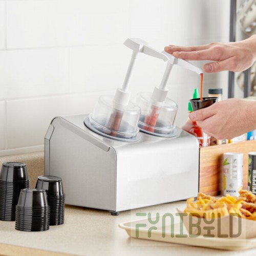 Steril-Sil 30 oz. 2-Compartment Stainless Steel Condiment Dispenser Kit with Gray Cylinders and Dome Top Pump Lids