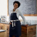 Choice Navy Blue Poly-Cotton Adjustable Bib Apron with 2 Pockets and Natural Webbing Accents - 32