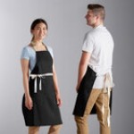 Choice Navy Blue Poly-Cotton Adjustable Bib Apron with 2 Pockets and Natural Webbing Accents - 32