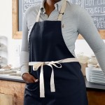 Choice Navy Blue Poly-Cotton Adjustable Bib Apron with 2 Pockets and Natural Webbing Accents - 32