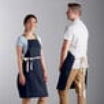 Choice Navy Blue Poly-Cotton Adjustable Bib Apron with 2 Pockets and Natural Webbing Accents - 32
