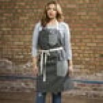 Uncommon Chef 3104 Pinstripe Customizable 100% Cotton Denim Rebel Bib Apron with Natural Webbing and 3 Pockets - 34
