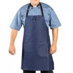 Uncommon Chef 3104 Pinstripe Customizable 100% Cotton Denim Rebel Bib Apron with Natural Webbing and 3 Pockets - 34
