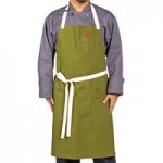 Uncommon Chef 3104 Pinstripe Customizable 100% Cotton Denim Rebel Bib Apron with Natural Webbing and 3 Pockets - 34