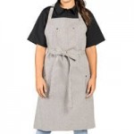 Uncommon Chef 3104 Pinstripe Customizable 100% Cotton Denim Rebel Bib Apron with Natural Webbing and 3 Pockets - 34