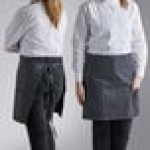 Choice Black and White Pinstripe Poly-Cotton Front of House Bib Apron with 3 Pockets - 25