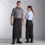 Choice Black and White Pinstripe Poly-Cotton Front of House Bib Apron with 3 Pockets - 25