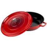 GET Heiss 4.5 Qt. Red Enamel Coated Cast Aluminum Brazier / Paella Dish with Lid CA-008-R/BK/CC GET Heiss 4.5 Qt. Red Enamel Coated Cast Aluminum Brazier / Paella Dish with Lid CA-008-R/BK/CC