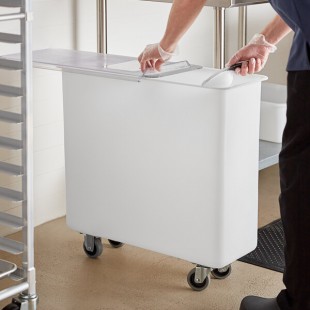 Carlisle BIN2702 27 Gallon / 430 Cup White Flat Top Mobile Ingredient Storage Bin with Sliding Lid
