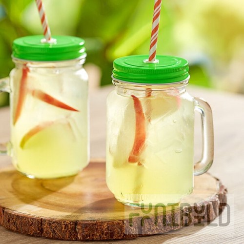 Acopa Rustic Charm 16 oz. Drinking Jar with Handle and Green Metal Lid with Straw Hole - 12/Case