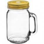 Acopa Rustic Charm 16 oz. Drinking Jar with Handle and Green Metal Lid with Straw Hole - 12/Case