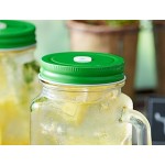 Acopa Rustic Charm 16 oz. Drinking Jar with Handle and Green Metal Lid with Straw Hole - 12/Case