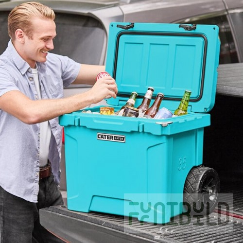 CaterGator CG35BLW Sky Blue 35 Qt. Mobile Rotomolded Outdoor Cooler / Ice Chest