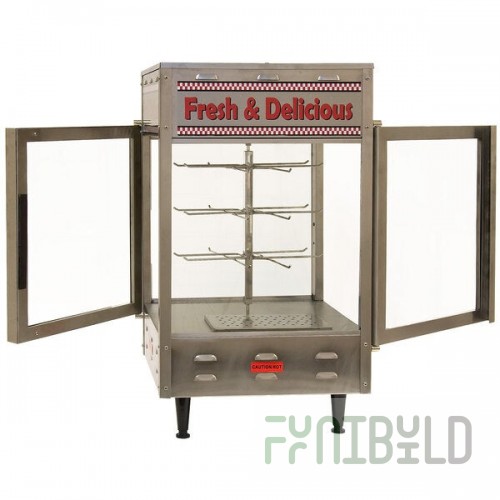 Benchmark USA 51018 Humidified Rotating Pizza / Pretzel Display Warmer with Pretzel Rack and 18