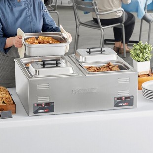 ServIt Full Size Dual Well Electric Countertop Food Warmer with Digital Controls, 4 Half Size Steam Table Pans, and 4 Pan Covers ServIt Full Size Dual Well Electric Countertop Food Warmer with Digital Controls, 4 Half Size Steam Table Pans, and 4 Pan Covers