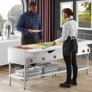 ServIt Four Pan Open Well Electric Steam Table with Adjustable Undershelf - 120V, 2000W ServIt Four Pan Open Well Electric Steam Table with Adjustable Undershelf - 120V, 2000W