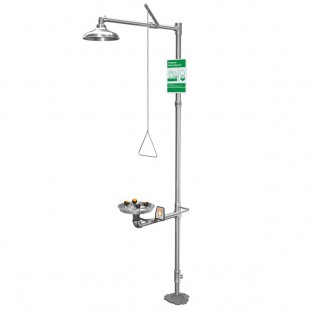 Guardian Equipment GBF1909PCC Barrier-Free Polished Chrome Safety Station with WideArea Eye and Face Wash and Stainless Steel Shower Head